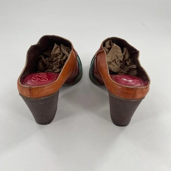 Elite by Corkys‎ Patches Multi Color Leather Patchwork Heeled Mules Size 6 - Picture 7 of 9